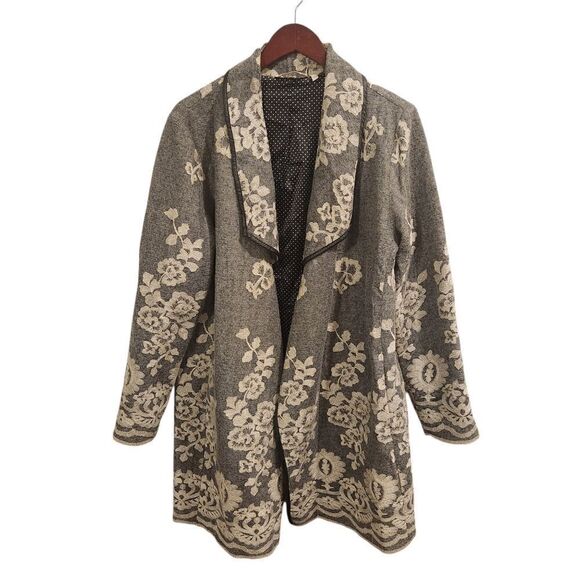 Soft Surroundings Jackets & Blazers - Soft Surroundings Grey Floral Jacket Size XL Floral Embroidered